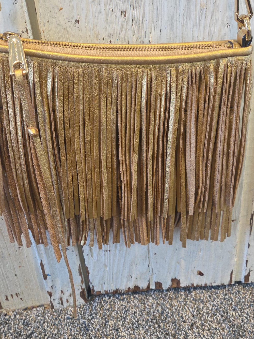 Rebecca MINKOFF Gold Fringe Crossbody Bag - Women's Metallic Fringe Purse - Picture 4 of 5